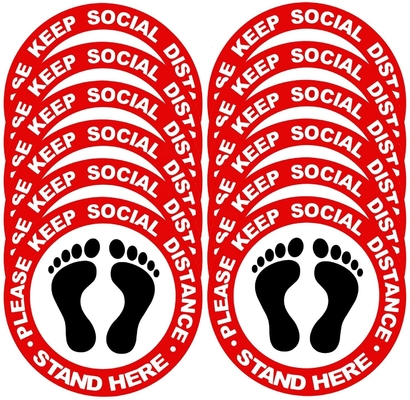 डाई कट फ्लोर पीवीसी लेबल स्टिकर सुरक्षित रखें सामाजिक दूरी चेतावनी