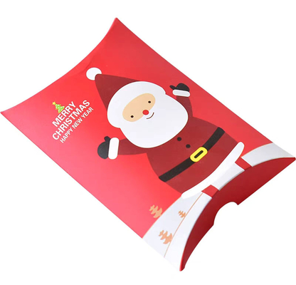 तकिया आकार सस्ता क्रिसमस कैंडी बक्से सांता उपहार बॉक्स 250 ग्राम सफेद कार्ड